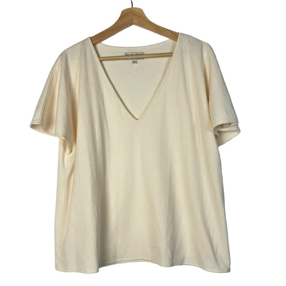 Madewell Texture & Thread Cream V-Neck Short Sleeve Top XXL - Picture 1 of 3